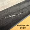 Closeup of air beam tear along the metal edge